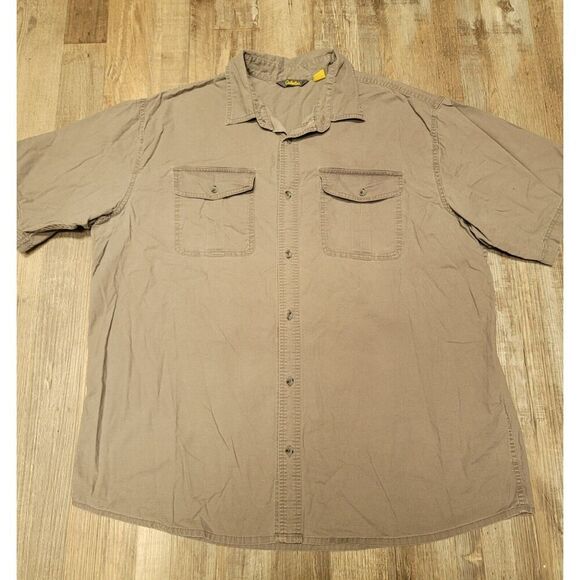Cabelas Mens XL Tall Canvas Brown Short Sleeve Button Work Shirt - Picture 1 of 8